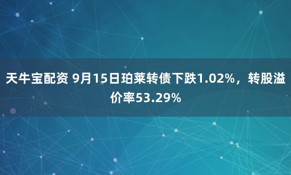 天牛宝配资 9月15日珀莱转债下跌1.02%，转股溢价率53.29%