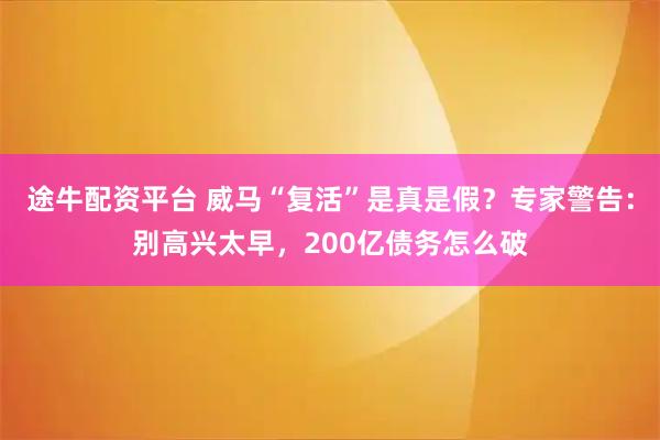 途牛配资平台 威马“复活”是真是假？专家警告：别高兴太早，200亿债务怎么破